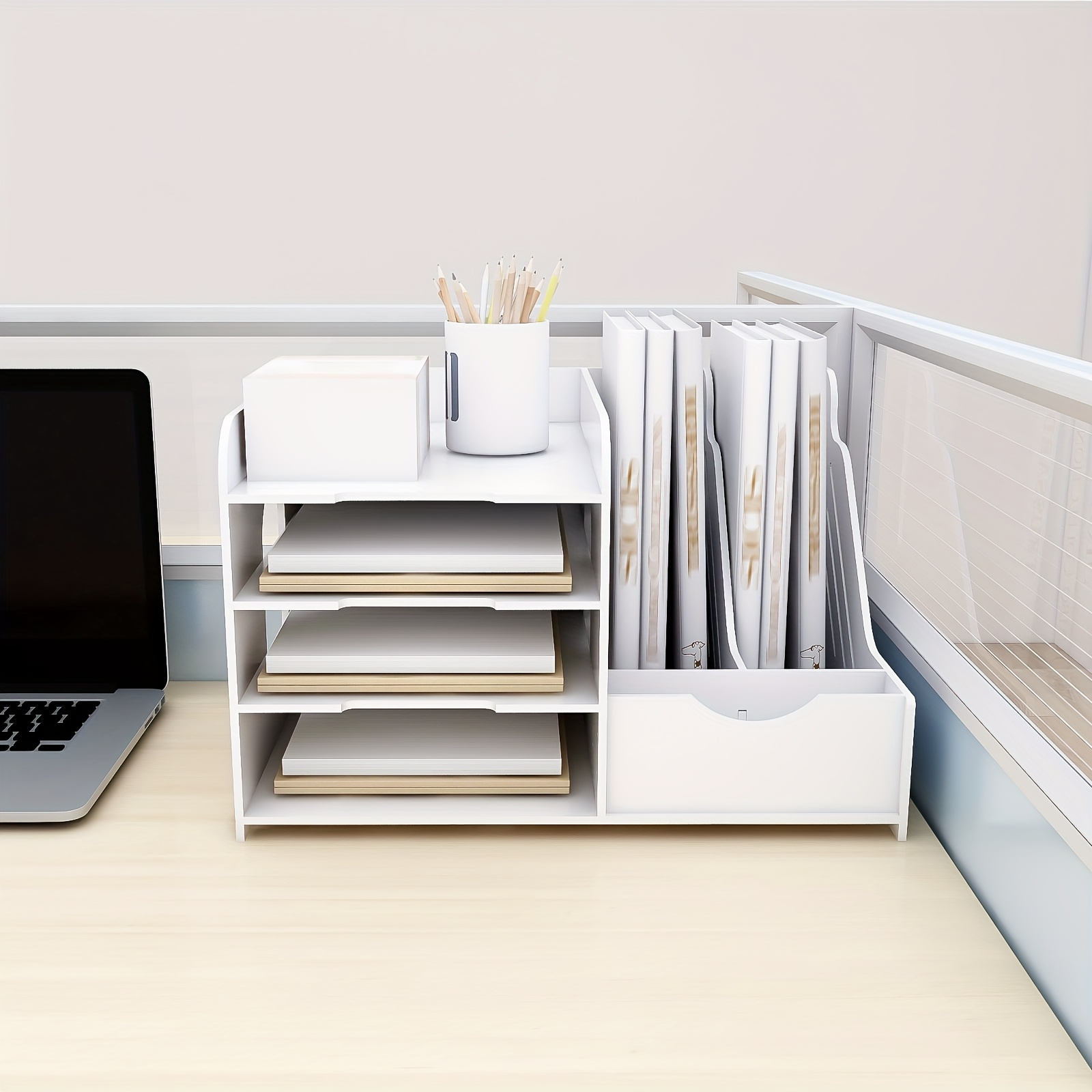 Image of Pvc Desk Organizer Measuring 40x31x25cm, Versatile File Tray And Stationery Holder, A Lightweight Solution For Organizing Documents, Books, And Office Supplies