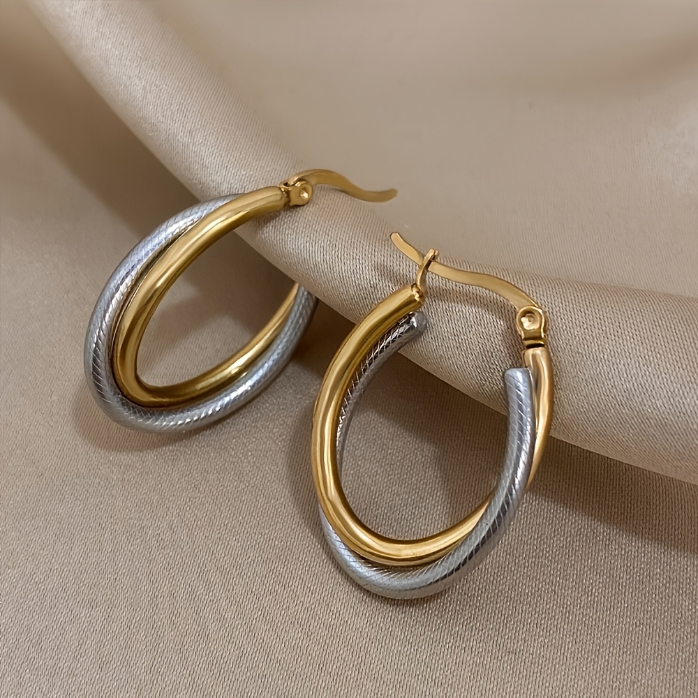 3pc Golden & Silvery Earring and Bangle Set, Romantic