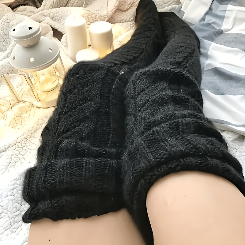 TEMU Style Automne/Hiver - 1 Paire de Chaussettes Épaisses et Tricotées , Couvre-pieds Chauds, Chaussettes Longues, Chaussettes Montantes Épaisses de