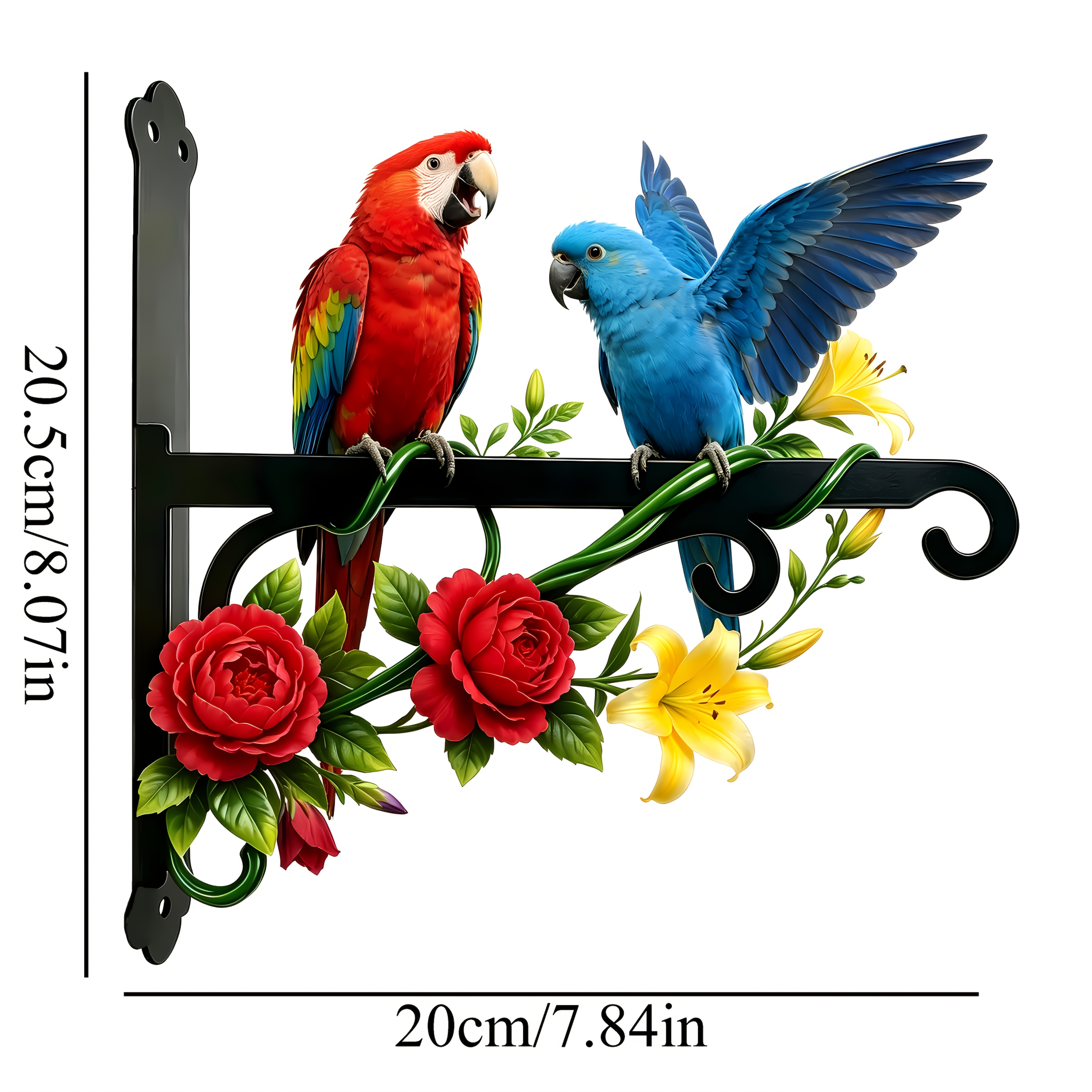 TEMU 1pc Metal 1.2mm Thick Double-sided Color-printed Parrot And Flower Theme Design Wall-mounted Outdoor Hook Pole. The Bright, Rust-proof And