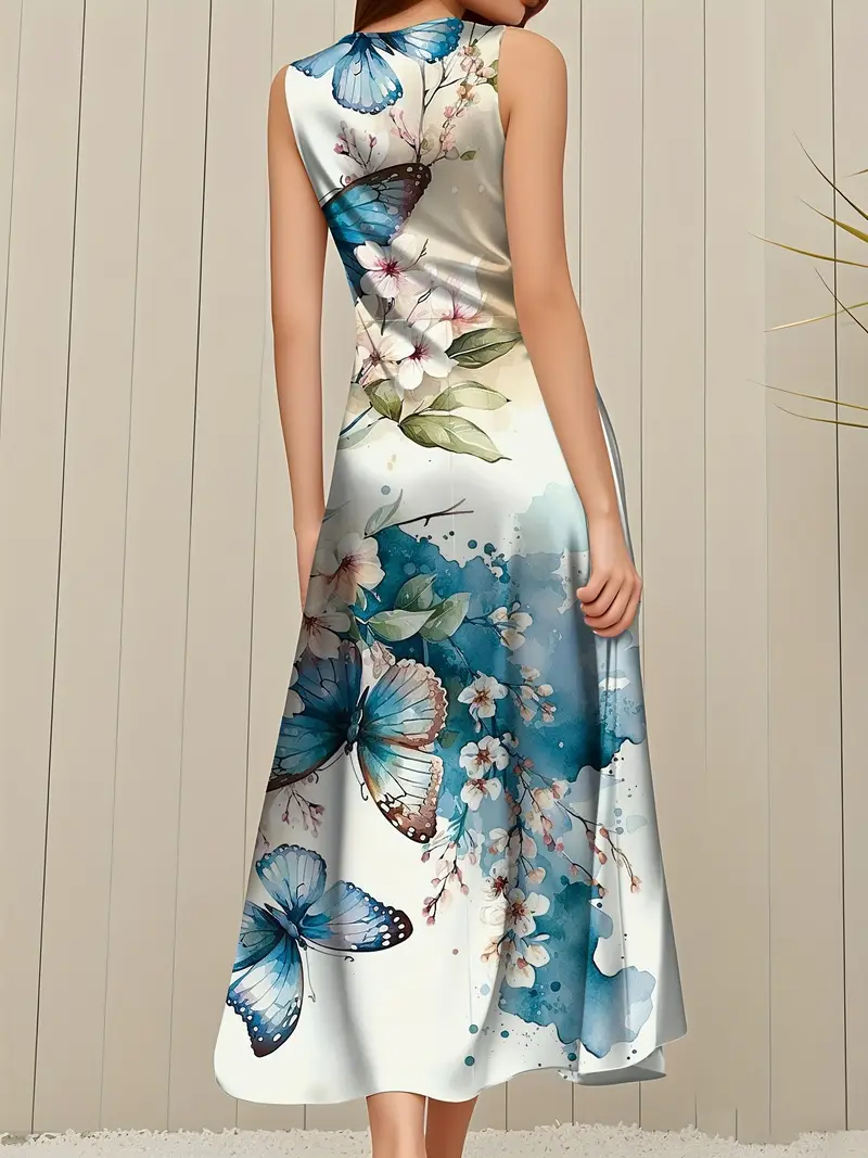 womens elegant v neck sleeveless a line dress floral print semi sheer lightweight fabric breathable versatile for casual to formal occasions attire medium fabric Product details 32