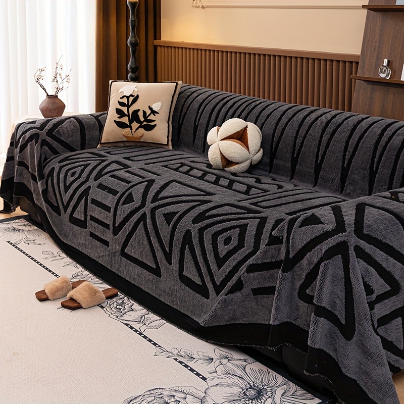 TEMU Bohemian Thick Plush Sofa Cover Towel, Pet-friendly Fabric, Anti-slip Machine Washable Sofa Protective Cover, Suitable For Home Decoration,