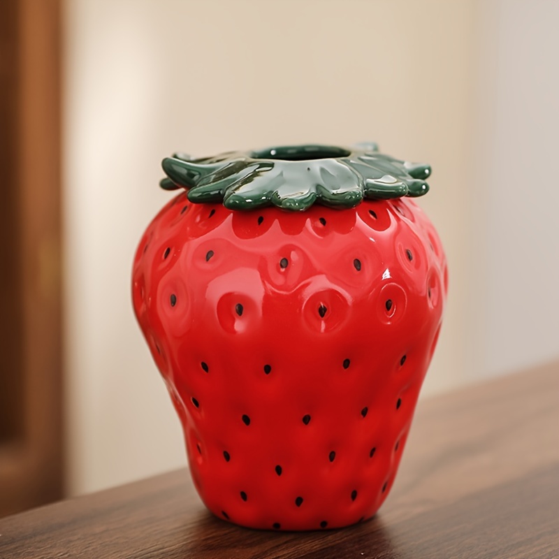 TEMU Arreglo floral de fresas en de cerámica, adorno para el salón, arreglo floral de escritorio, de entrada para el hogar, decoraciones de y flores.