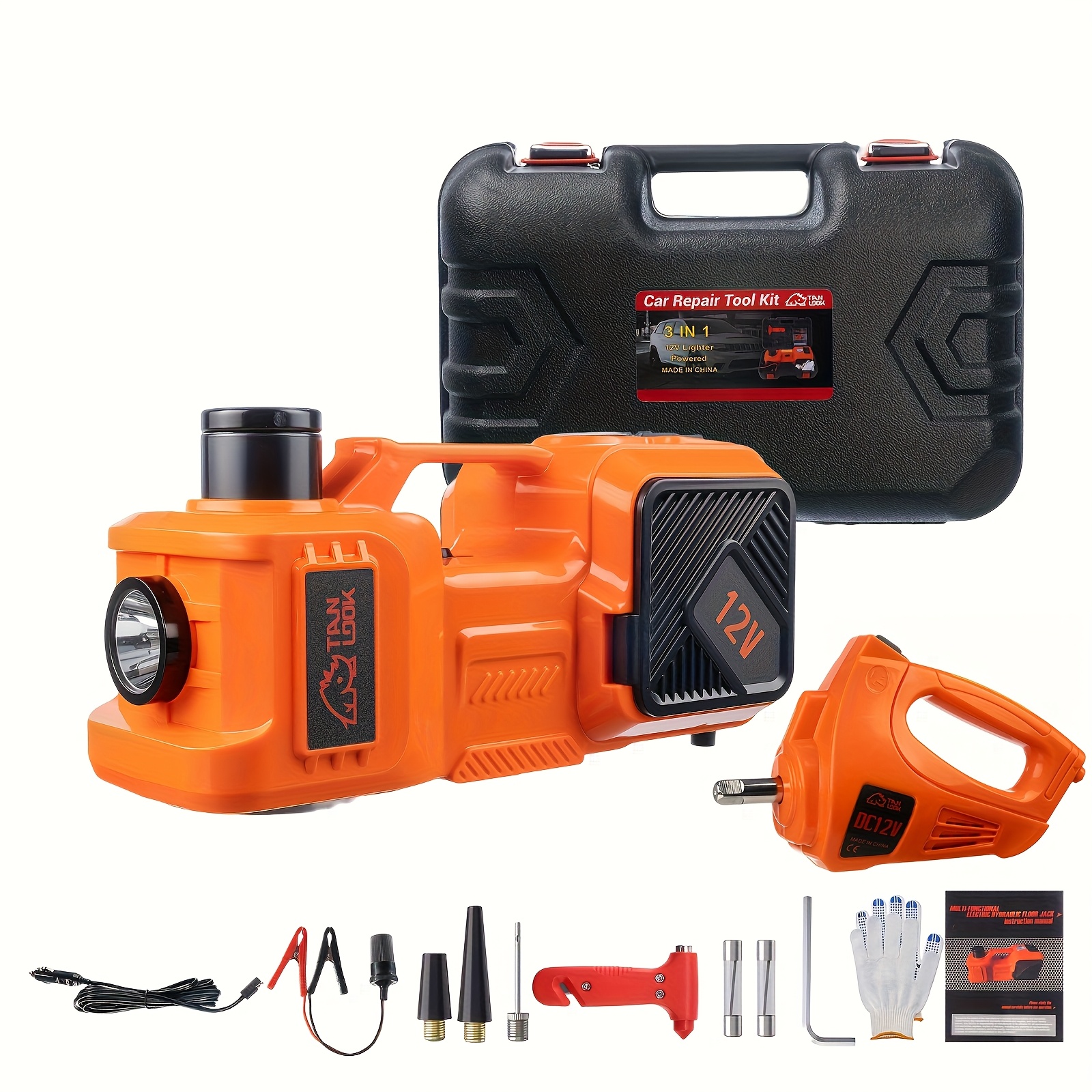 TEMU 5-ton Electric Jack, Truck Crane, Elevator, Automotive Electric Jack, Lift Hydraulic Jack, With Tire Inflator Pump And Led Light, Used For
