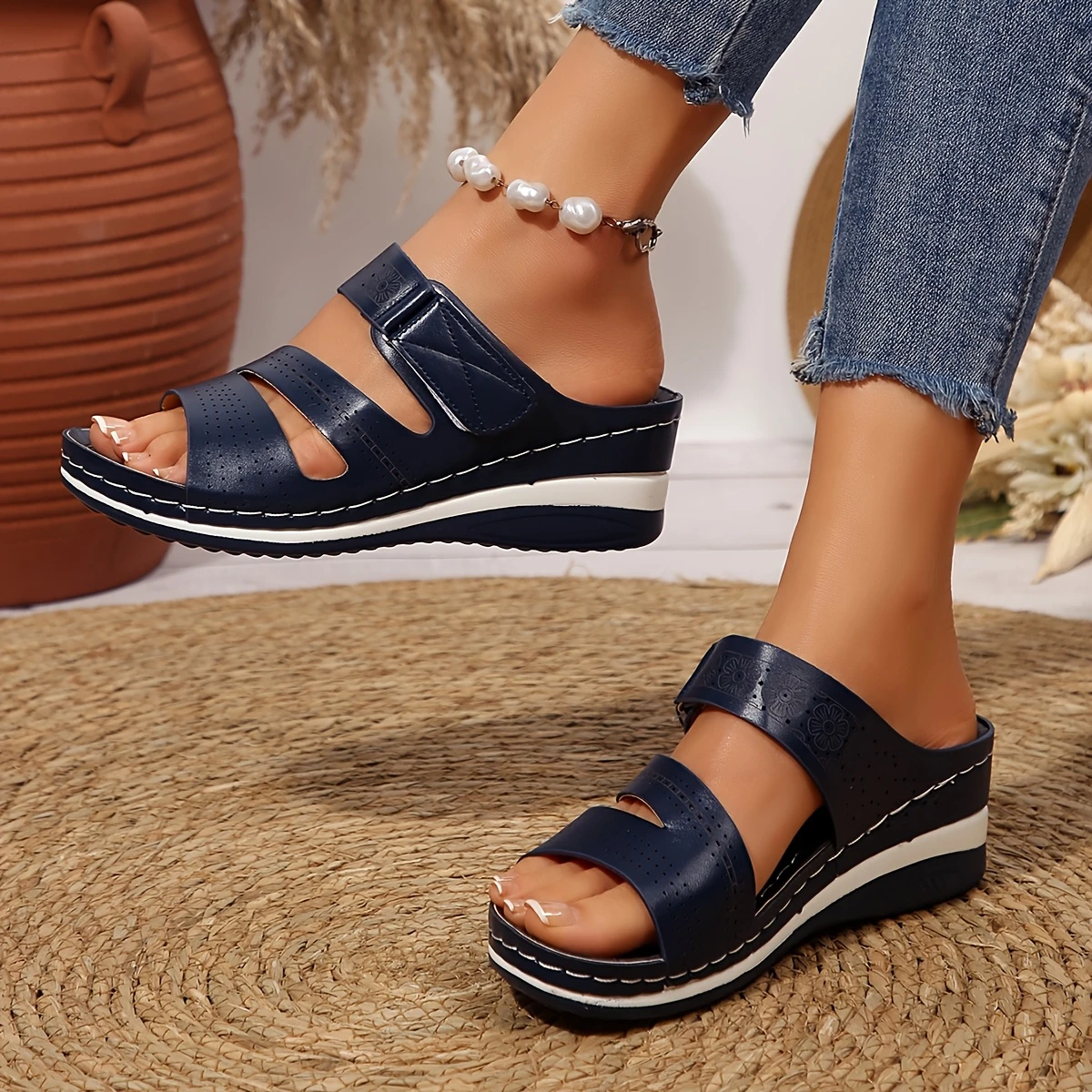 elegant womens hook and loop fastener slippers with comfortable arch support breathable and for casual wear synthetic cover details 2