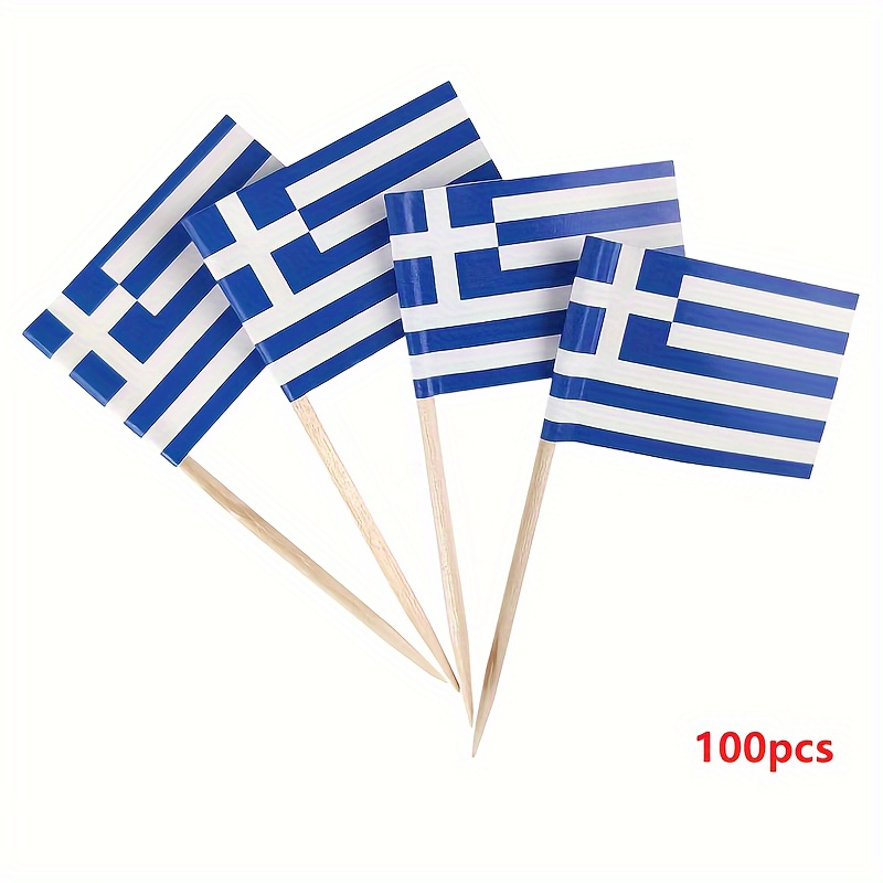 TEMU Set van 100 Griekse thematische tandpasta vlaggen - Perfect voor het decoreren van cupcakes, cocktails en appetizers | Ideaal voor feestdagen,