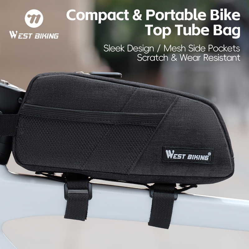 TEMU WEST BIKING Bolsa para Tubo Superior de Bicicleta - Bolsa Frontal para Cuadro con Bolsillos de Malla, Accesorios de Ciclismo Ligeros y