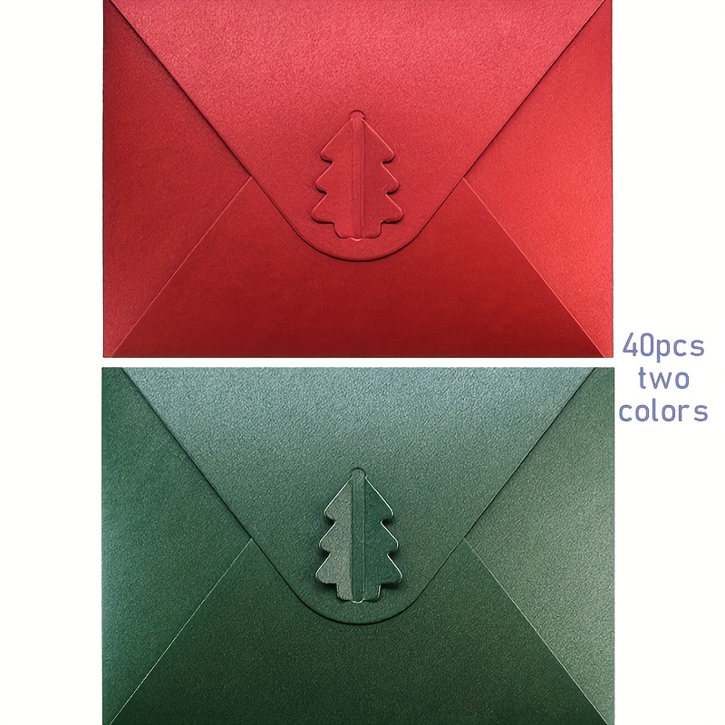 Image of 40pcs Theme Envelopes Design -- Heart Shape And Christmas Tree, 6.35 X 4.92 Inch Handmade Thoughtful Handwritten Love Letter For Girlfriend, Boyfriend, Wife, On Valentine's Day, Birthday