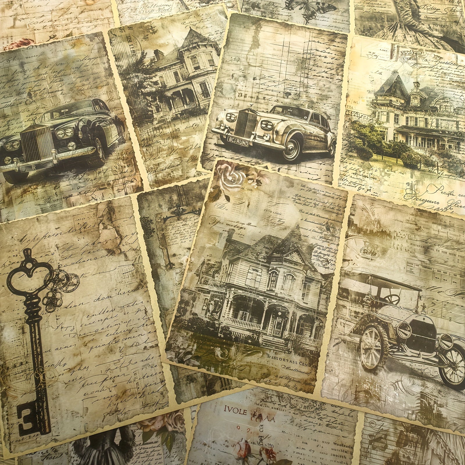 

Vigus Vintage Victorian Ephemera Pack, 10 Sheets Of Watercolor Finish Recyclable Paper With Romantic Roses, Classic Cars, And Historical Buildings For Scrapbooking, Junk Journaling, And Crafts A5 Size