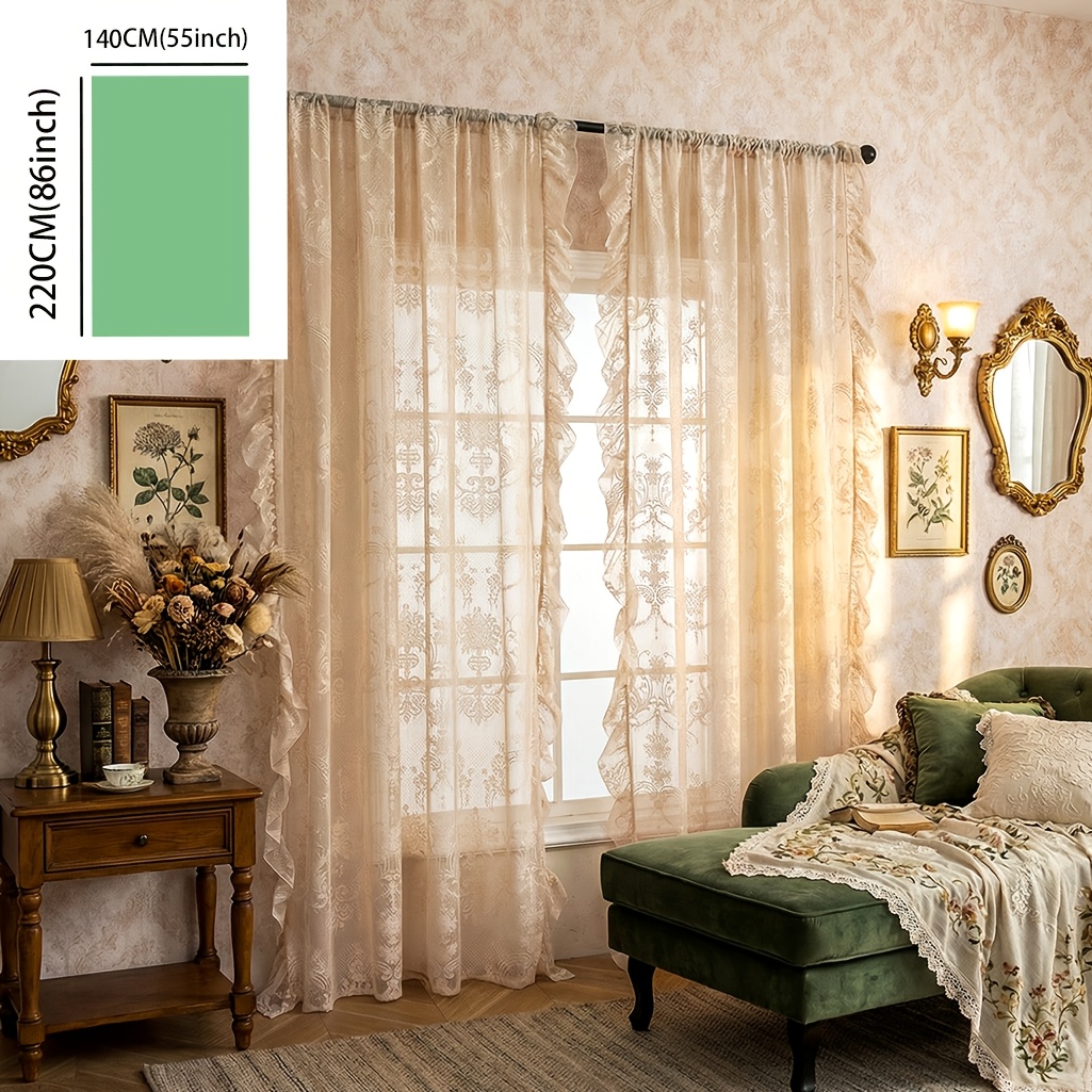 TEMU 1pc French Large White Beige Sheer Non-see-through Window Scrim Cream Style Living Room Bedroom Lace Ruffle Rod Curtains