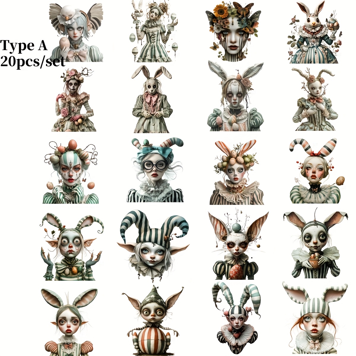 20pcs/set Handmade Creative Retro And Whimsical Rabbit Series High Quality Stickers Suitable For Garbage Diary, Notebook, Decoration, Manual Account Diy Cutting Book Stickers