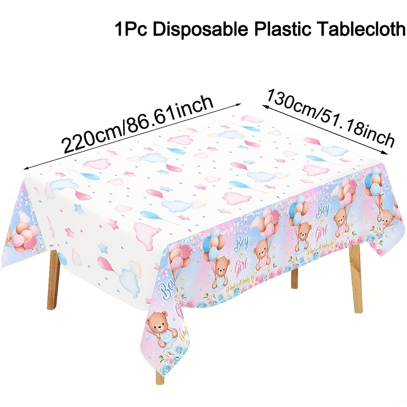 TEMU Nappe de table de sexe et rose 220x130cm - Housse de table de douche en plastique avec un adorable design de et d'ours en peluche, rectangulaire