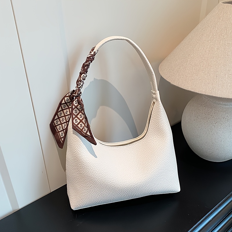 TEMU Große PU-Tragetasche für Damen, geeignet für Pendeln, Reisen & Arbeit – Uni-Farbe/Weiß/ Minimalistische Schulter-Handtasche mit Reißverschluss,