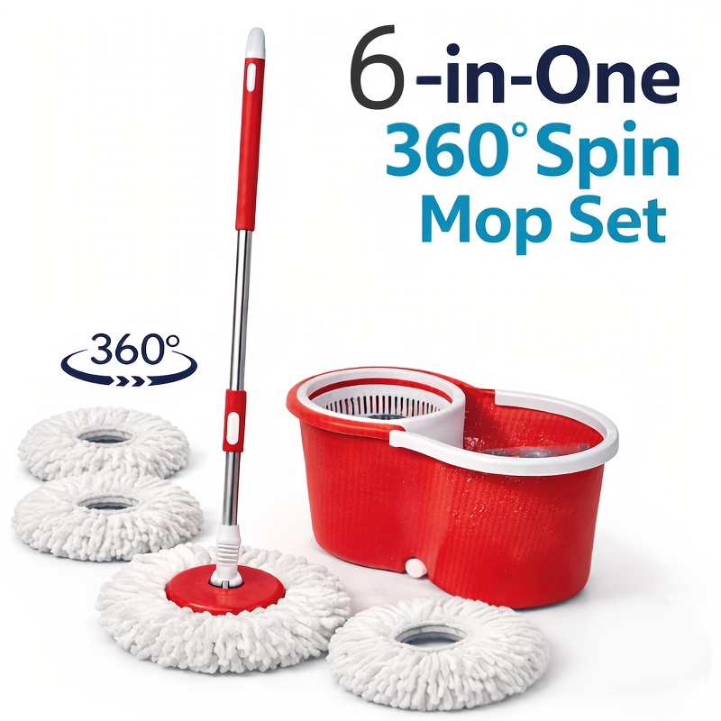 Spin Mop And Bucket With Wringer, 20qt Compact Bucket On Wheels, -thick Microfiber Mop Heads, 360&deg; Rotating Floor Cleaning System With 43" Adjustable Handle, Fits Under Sink For Apartment Kitchen