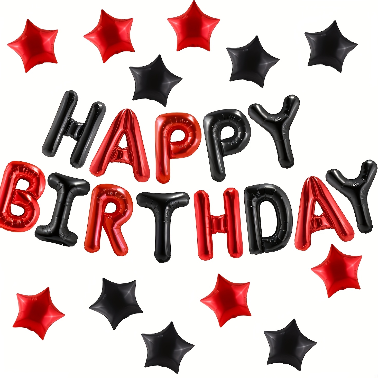 Image of Red Happy Birthday Banner 25pcs 16 Inch Mylar Foil Letters With 12pcs Star Balloons Birthday Party Decorations For Kids And Adults - Red