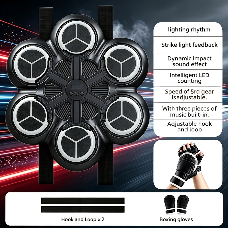 TEMU Wall Mounted Boxing Speed Ball, Rhythm Light Boxing With 5 Speed , 5 & 6 Targets Height Adjustable Shock Absorbing Punch Pad, Built-in Lithium
