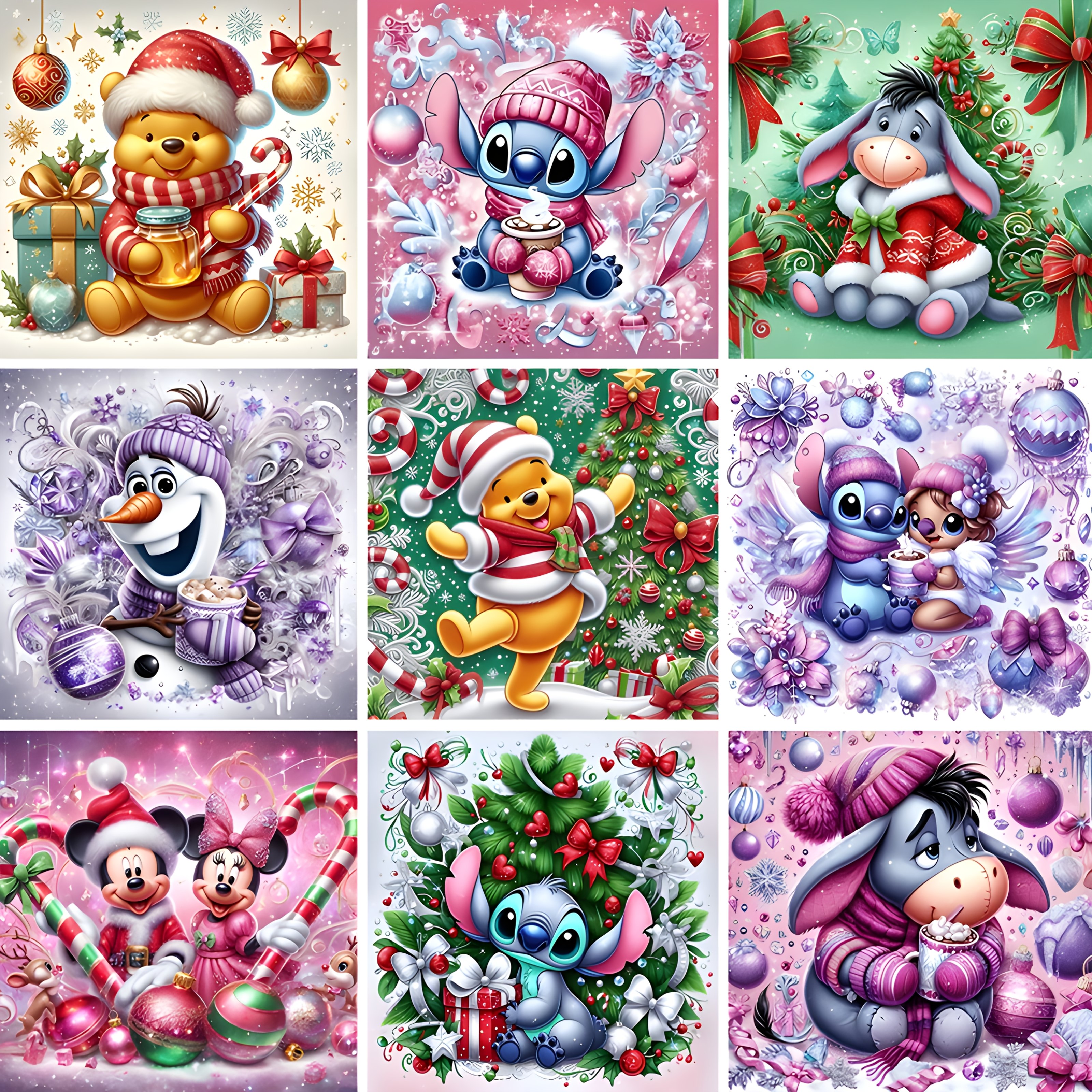 TEMU 9pcs Christmas Diamond Painting Kits For Adults 5d Kit Paint By Number For Beginners, Diy Paint With Round Stitch And , , Winnie The Pattern