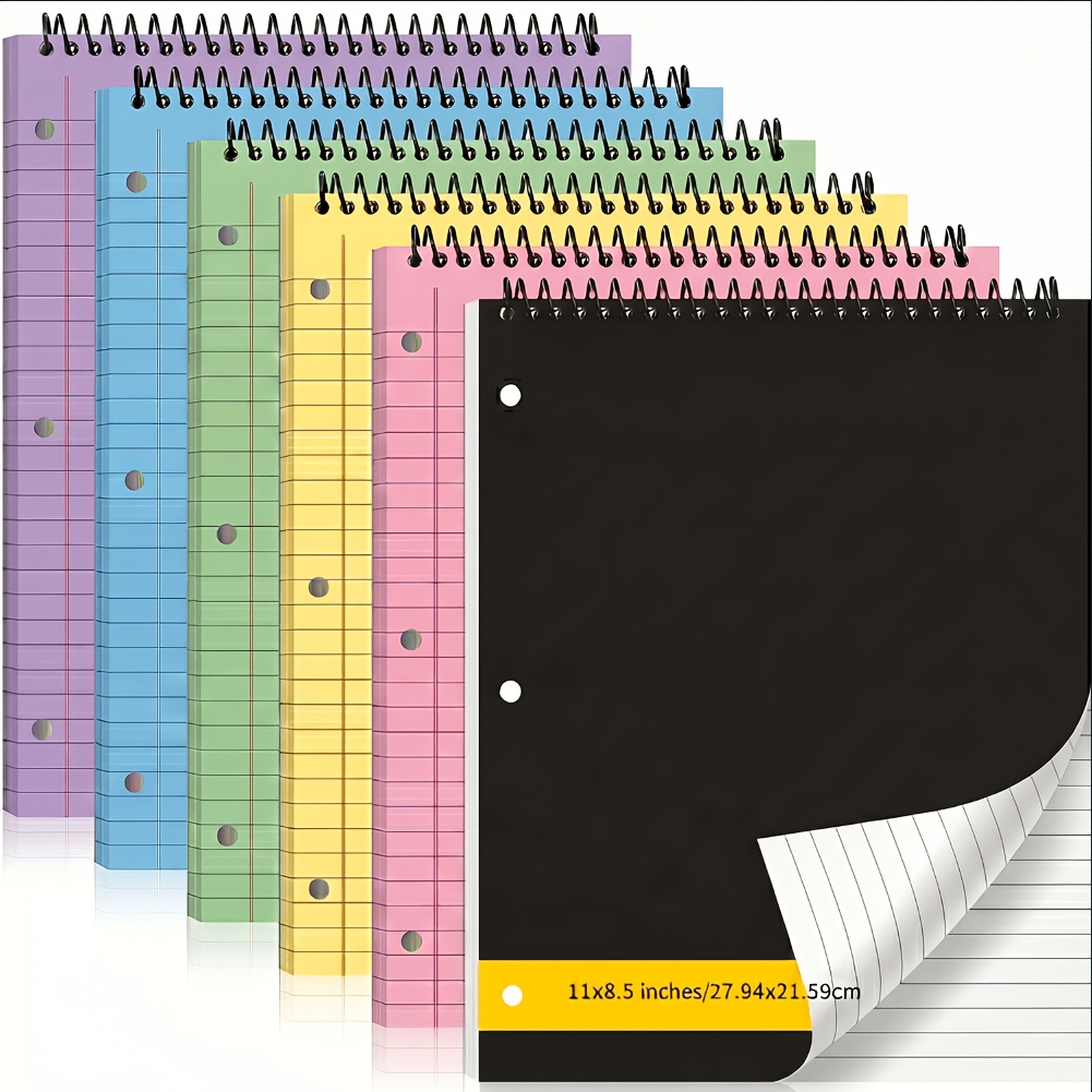 TEMU 6pcs Subject Notebook, 8.5'' X 11'' , Top Spiral Bound Notebook, 70 Sheets Double Sided College Ruled Writing Notepad, Memo Steno Pad With Stiff