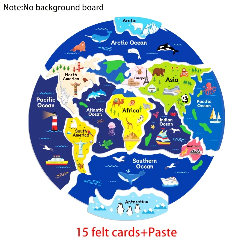 Learning Puzzle Set For Classroom Activities, Continents & Educational , Interactive Teaching Aid, Homeschool , Hoojojo
