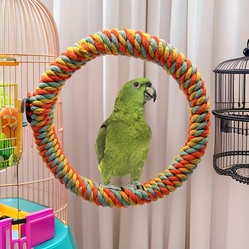 

Stainless Steel & Perch - Hanging Bird Toy With Claw-friendly Rope For Cage Decor, Ideal Christmas Gift For Pet Birds