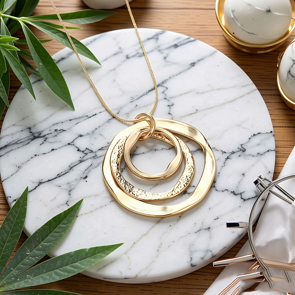 Men's Simple Fashion Irregular Three-Ring Necklace Personalized Pendant Jewelry Gift For Boys Suitable Accessories For Men And Women Gifts For Boyfriends And Girlfriends Birthday/Party/Party/Festival Gifts