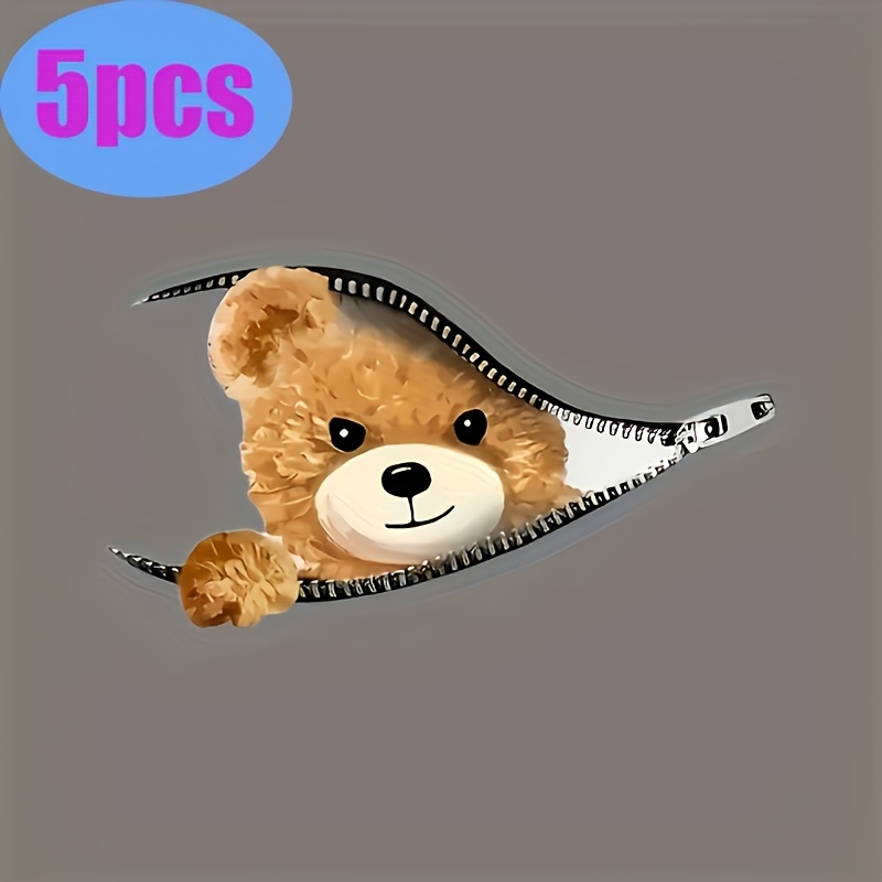 5pcs Cute Bear Zipper Iron-on Transfer Stickers - Vinyl Diy Patches Suitable For T-shirts, Pillows & Fabric Crafts, Iron Application, Removable Decals For Clothing Decoration
