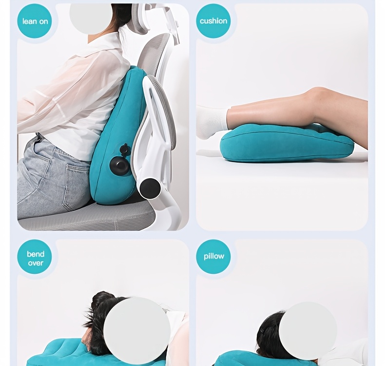 teal inflatable lumbar support pillow ergonomic   with pressure relief design for long distance flights high speed trains office use washable synthetic fiber   season   flight   accessory   design inflatable travel pillow Product details 17