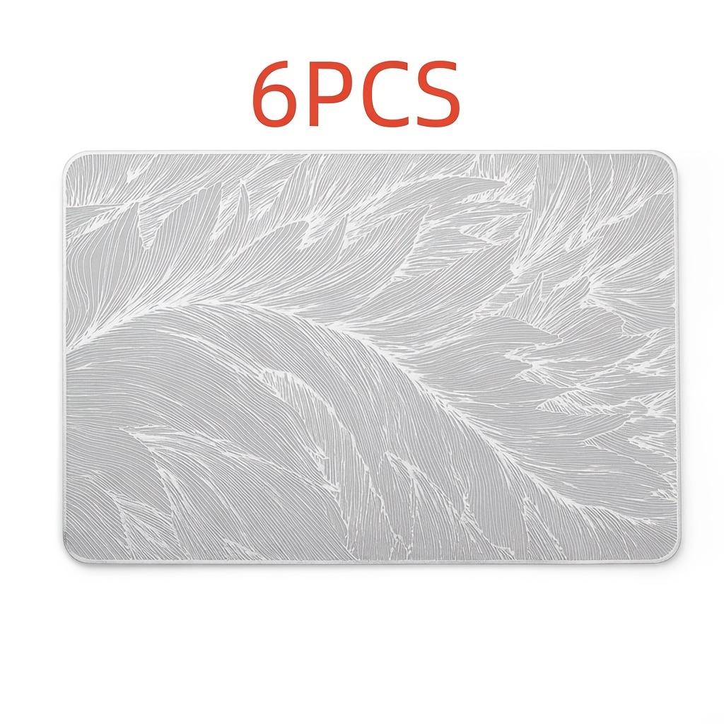 Image of 6pcs Palm Leaf Texture Placemats, In Golden And Silvery, Non-slip, Washable, Wipeable, And High Quality, Vinyl Pressed Placemats Suitable For Indoor And Outdoor Weddings And Holiday Parties