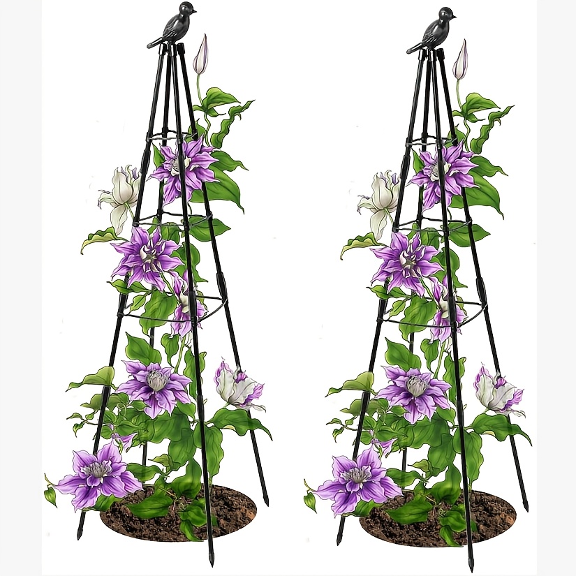 Image of 1 Pack Pack Garden Trellis For Climbing Plants, 65 Inch Plant Trellis Support For Climbing Vine, Pvc-coated Metal For Potted Plants, Flowers, Cucumber, Tomato