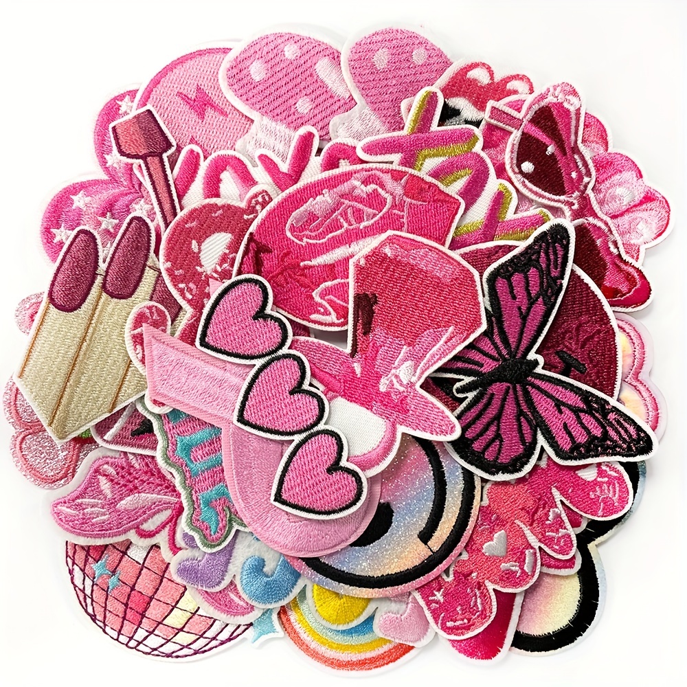 

36pcs Vibrant Pink Embroidered Patches Set - Sew/iron On Appliques For Diy Clothing, Dresses, Hats & Jeans