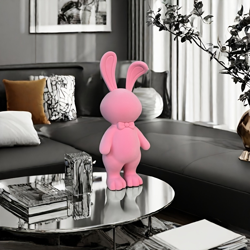 

51cm Creative Pink Flocking Rabbit Living Room Decoration Resin Large Floor Light Cabinet Next To Home Decorations Housewarming Gifts, Easter Christmas Gifts