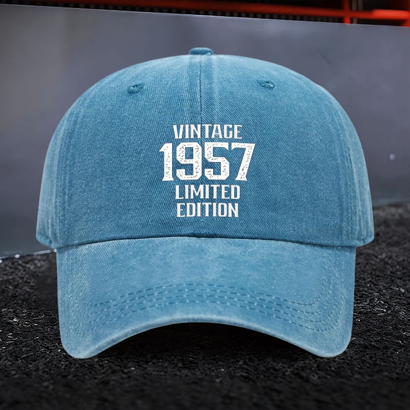 TEMU 1pc Vintage 1957 Edition Printed Washed Baseball Cap, Adjustable Lightweight Sunshade Hat, Essential For Parties And Fashion Outfits, Ideal Gift