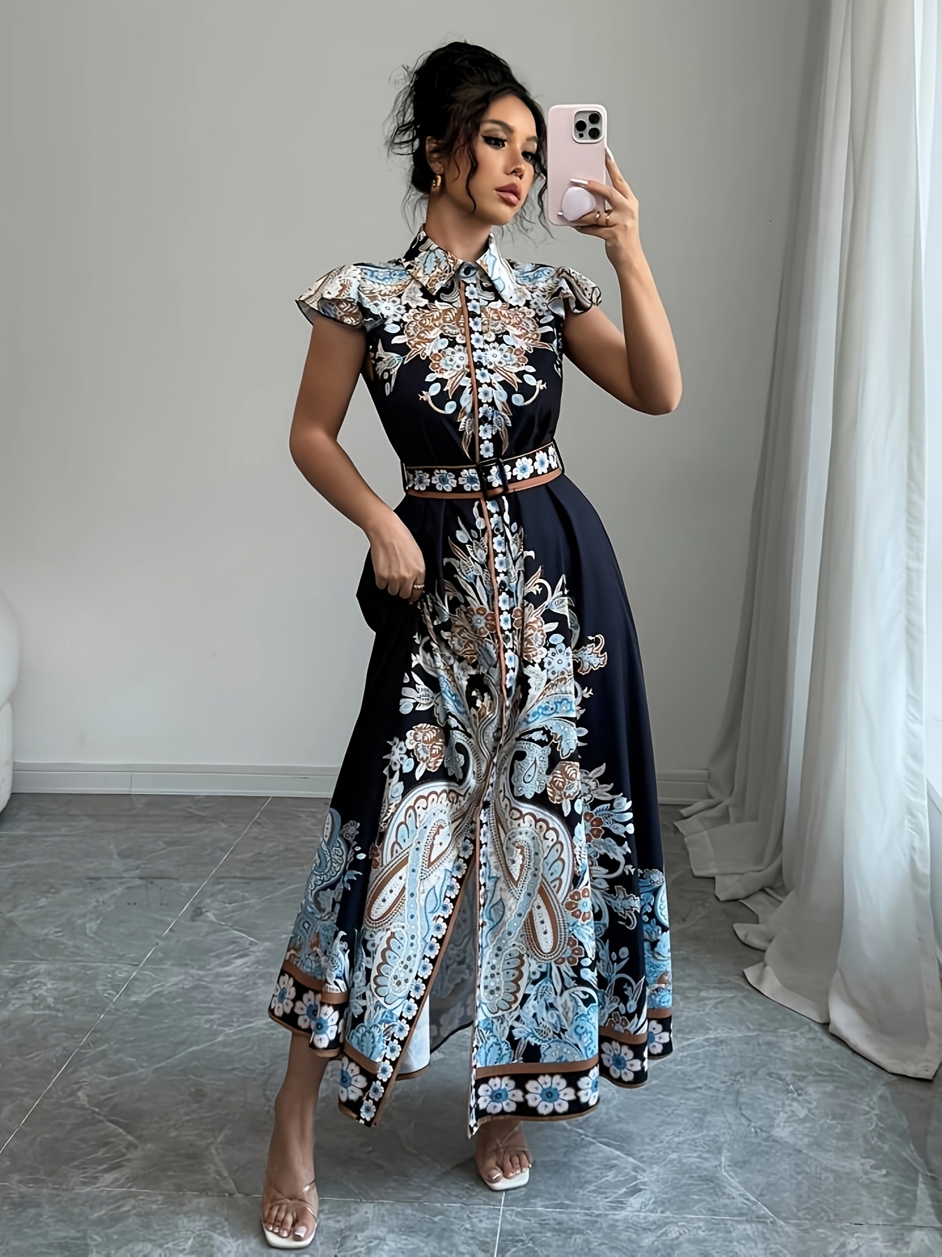 white christmas dresses Selene Pink Paisley Floral Strapless Maxi Dress - Size M main image 0