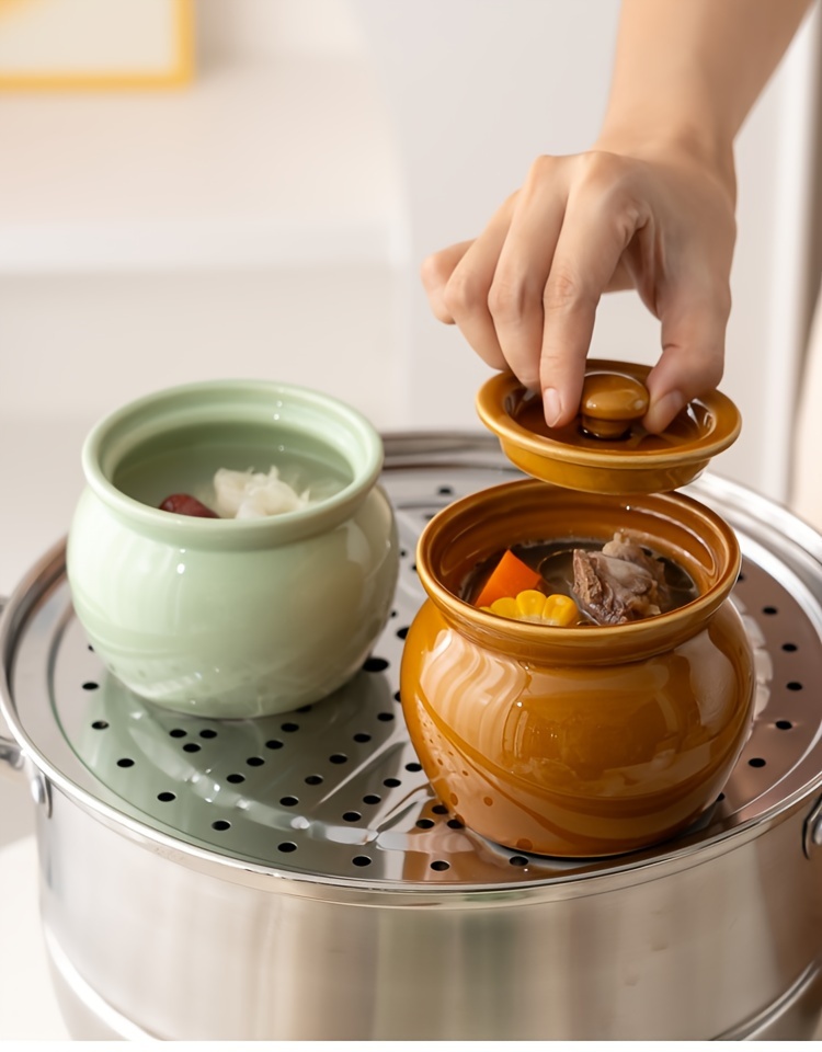 1  color ceramic stew pot with lid leakproof   soup egg steamer for single serving ideal for healthy cooking steaming vegetables birds nest at home or restaurant separate cooking soup pot steamer details 2