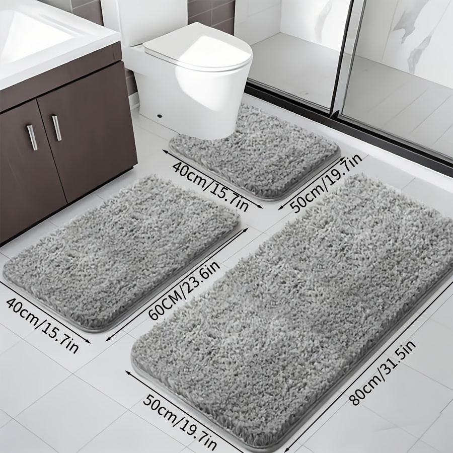 TEMU [sponge Density 25d]3pcs / Super Absorbent Bath Mat, Plush Bathroom Rug. Non-slip Bathroom Mat, And Comfortable Premium Bath Blanket, Suitable