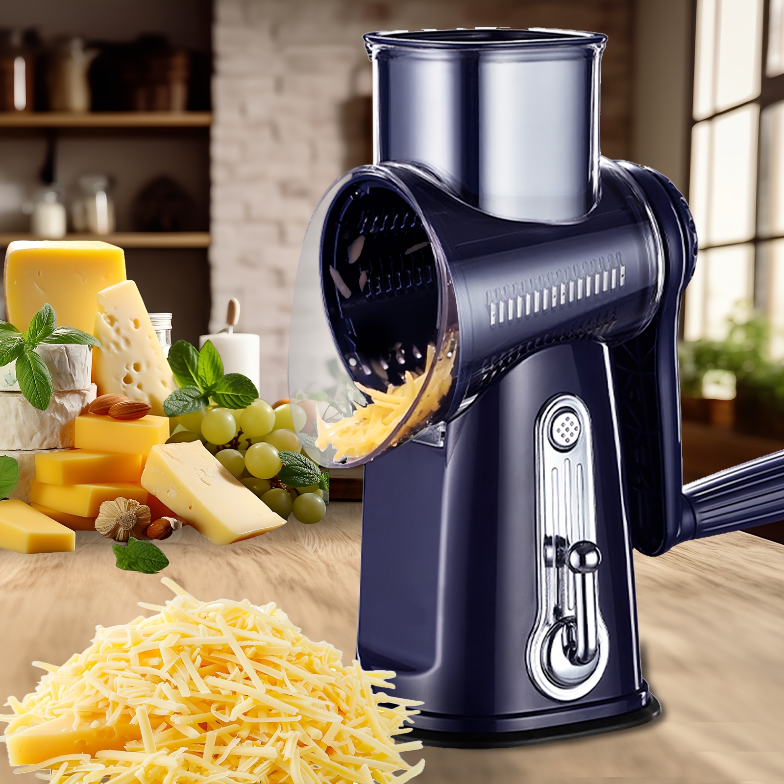 5 in 1 manual vegetable chopper with interchangeable blades multi function hand crank food processor cheese grater plastic no electricity required