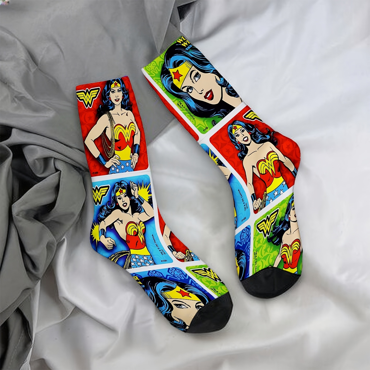 TEMU 1 Pair Of Comfortable And Breathable . Wonder Woman Socks With Multi- Colorful Patterns, Soft And Comfortable, Suitable For Home And Outdoor