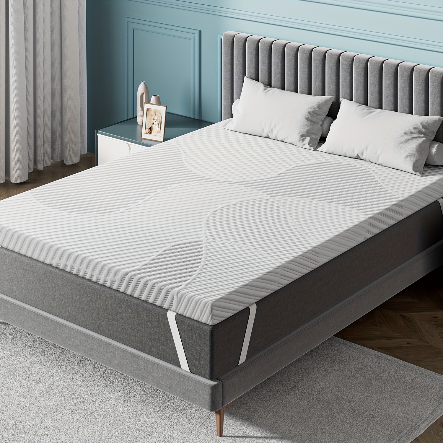 Image of Bedstory Gel Topper Suitable For Box Spring Beds, -hardness H2/h3 Cooling Bed Layer, Breathable Washable Cover With Corner Straps, -tex Certified For Caravans, Sofa Beds & Toppers ( Fit)