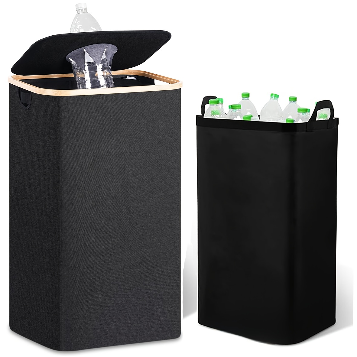 

Extra-large 29 Gallon Kitchen Recycling Bin With Lid - Foldable, No Power Needed, Includes Reusable Inner Bags For Bottles, Cans, Glass & Plastics