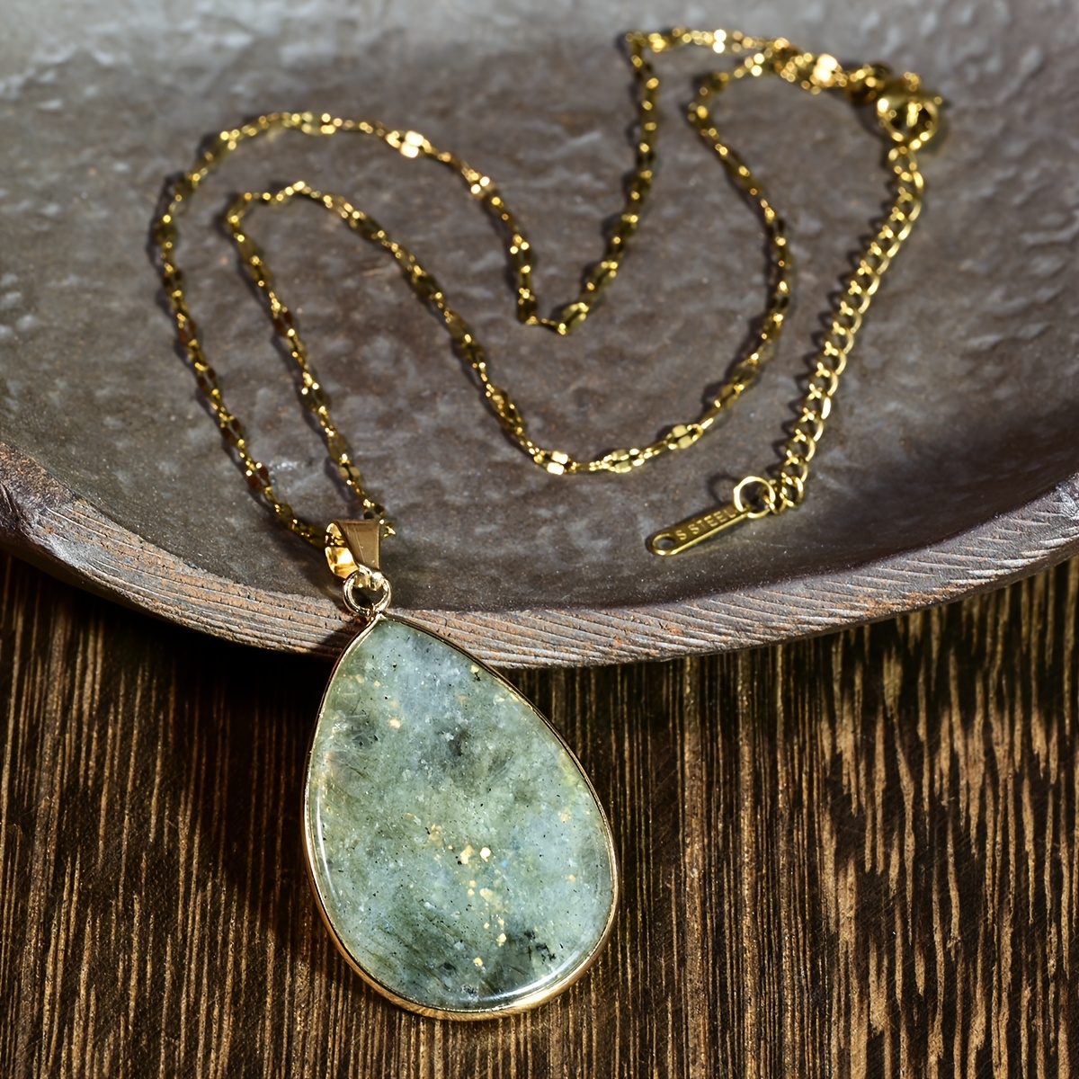 TEMU 1pc Labradorite Water Drop Pendant Necklace, Bohemian Women's Retro Fashion Necklace, Women's Jewelry
