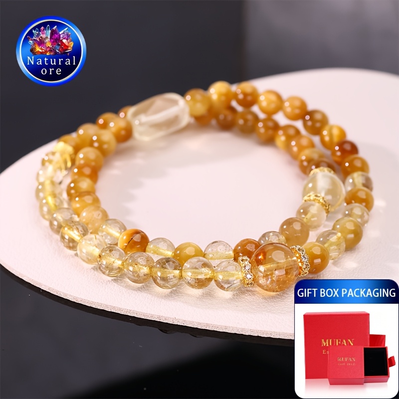 Natural Stone Wrap Bracelet with Yellow Stone & Tiger's Eye Bead