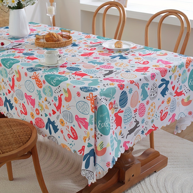 Easter Tablecloth Blue Large Printed Eggs Rabbits Waterproof - Temu