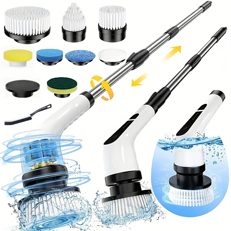 2026 Electric Rotating Cleaning Brush USB Charging Shower Brushes with 9 Brush Heads Retractable Handle
