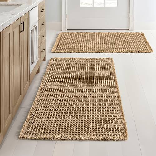 2pcs waffle bath mat small boho bathroom rugs non slip washable ultra soft super absorbent quick dry farmhouse bathroom decor khaki 24 17 18 30inch