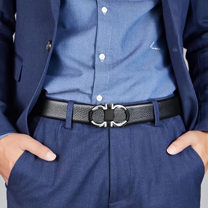 

Men's Genuine Leather Automatic Buckle Dress Belt, 2 Layer Cowhide Business Belt, Casual Daily Middle-aged Youth Suit Pants Belt, Perfect Gift For Holiday Birthday