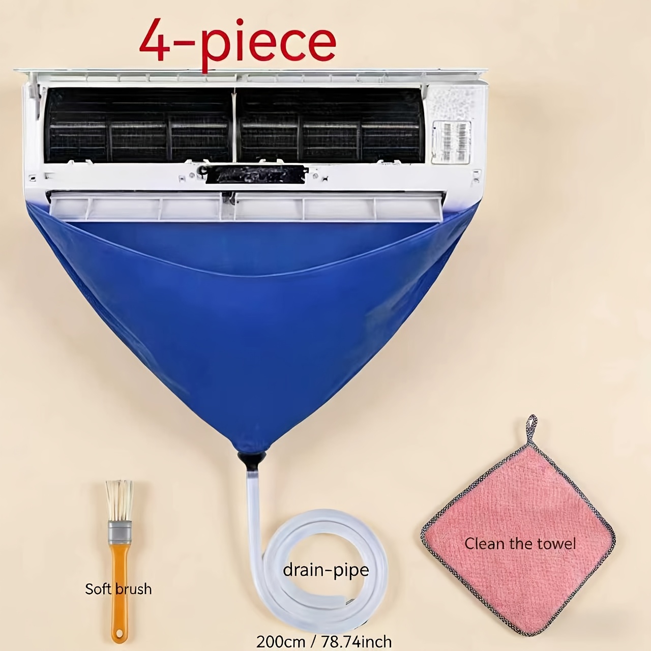 TEMU 9pcs/4pcs Housse de nettoyage suspendue épaissie pour climatiseur - Outil de nettoyage professionnel pour climatiseur, réutilisable, facile et