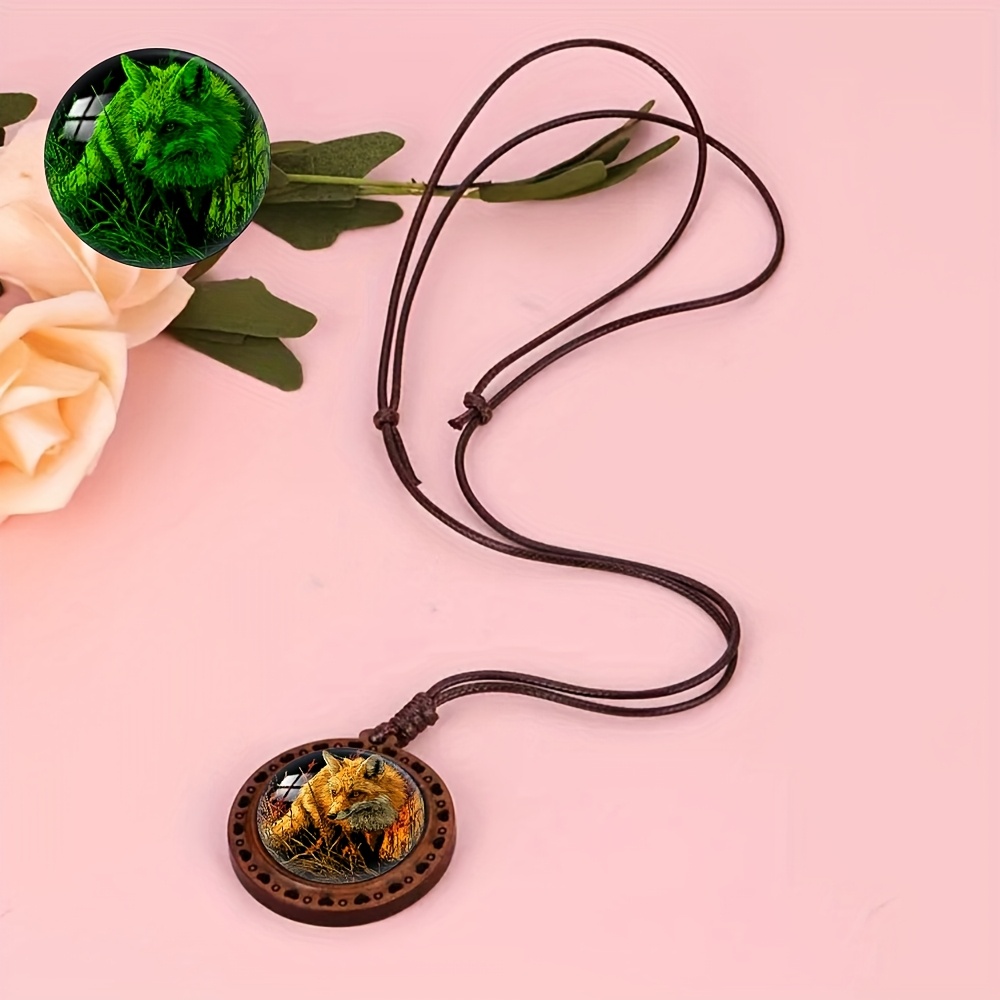 Unisex Minimalist Wood Grain Fox Pendant Necklace