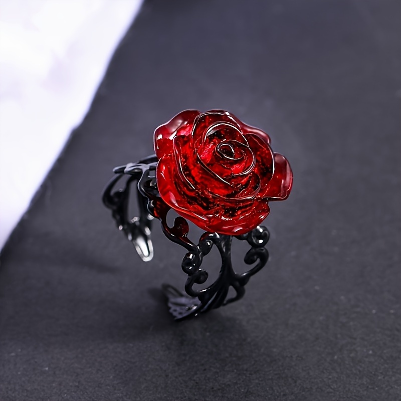 

1pc Goth Red Rose Adjustable Ring Stylish Goth Check Jewelry Bright And Bright