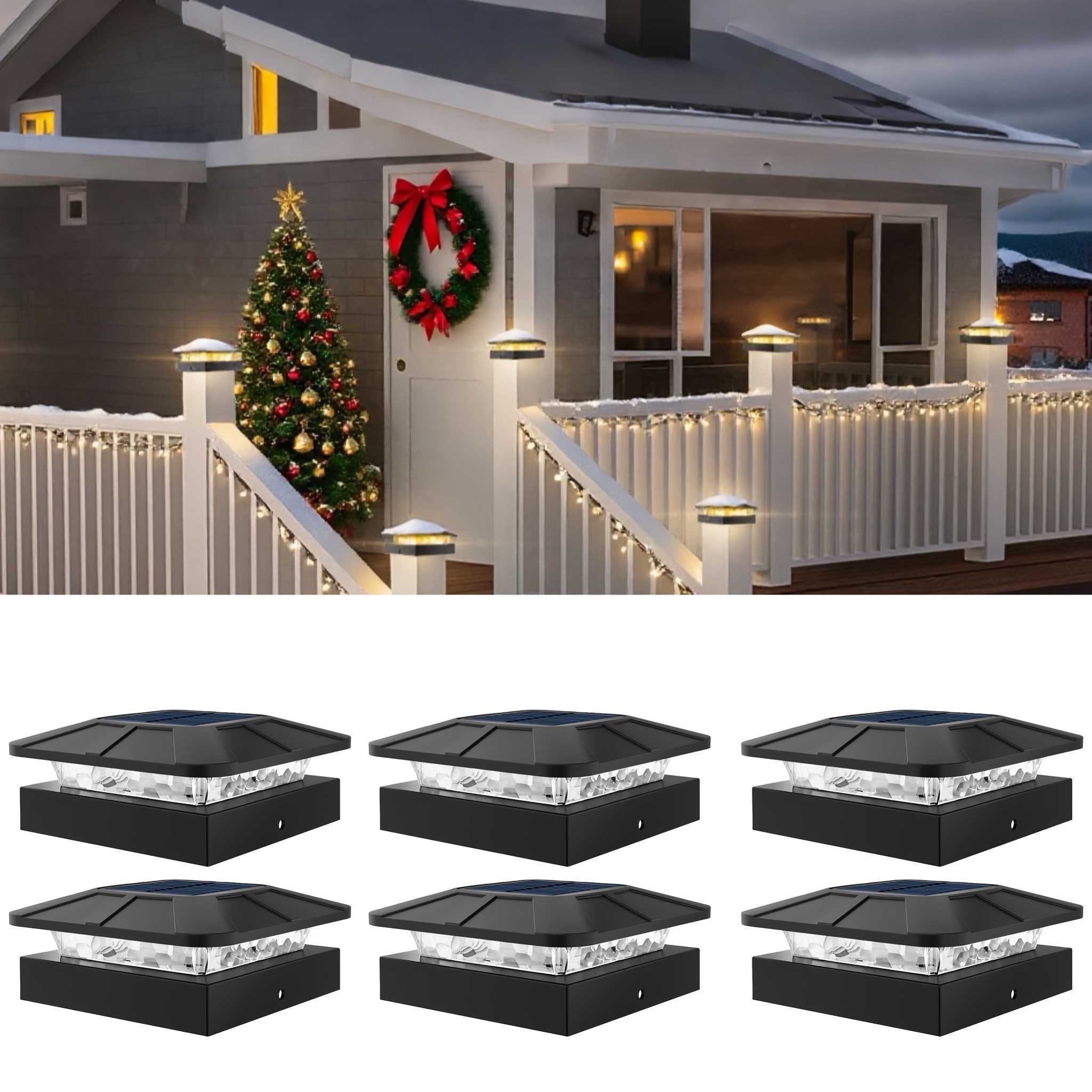 TEMU 6/12/18 Pack 4x4in Solar Post Lights, 2 Brightness Levels With 3 Modes (cool/warm/neutral White) Auto For Deck/yard/garden