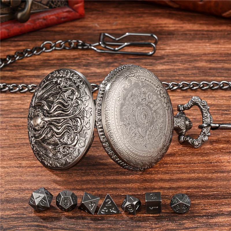 Vintage Winged Octopus Pocket Watch Case with Gaming Dice